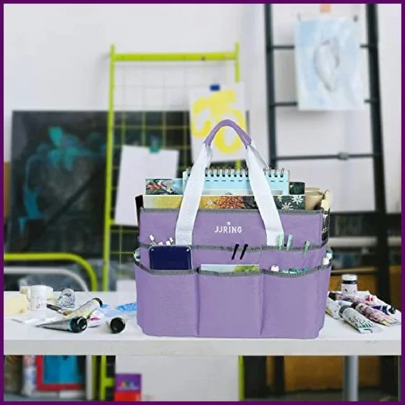Large Craft Organizer Tote Bag with 16 Pockets for Storage & Travel